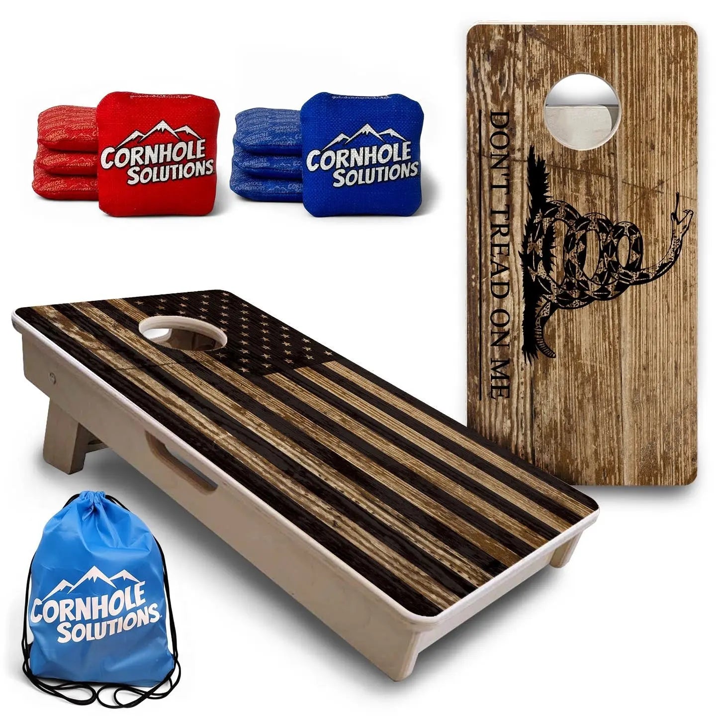 Wood DTOM & Wood Flag - Mini or Vacation Size Cornhole Boards by Cornhole Solutions, custom cornhole board main product photo