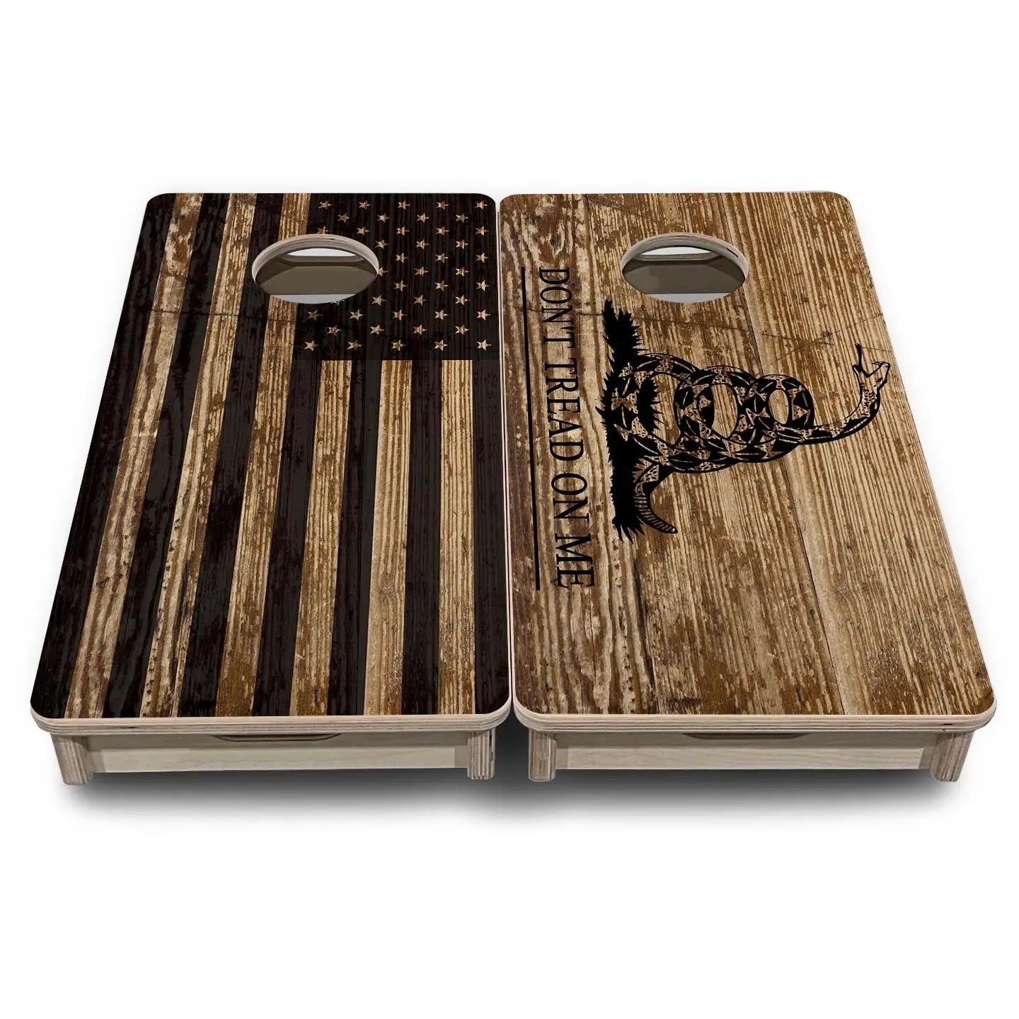 Wood DTOM & Wood Flag - Mini or Vacation Size Cornhole Boards by Cornhole Solutions, custom cornhole board detail photo 2