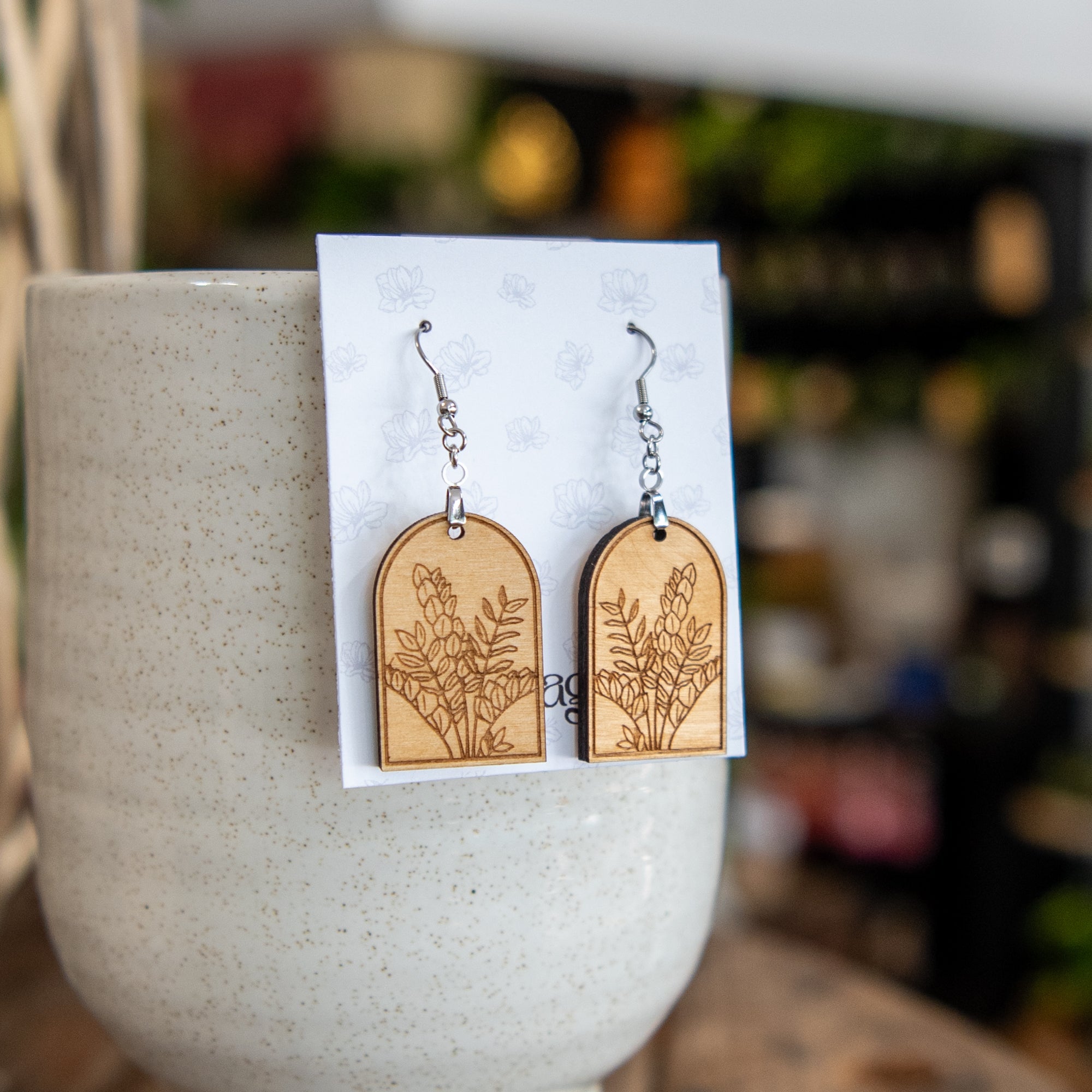 ZZ Plant Arched Earrings by Still Magnolia, handmade jewelry detail photo 2