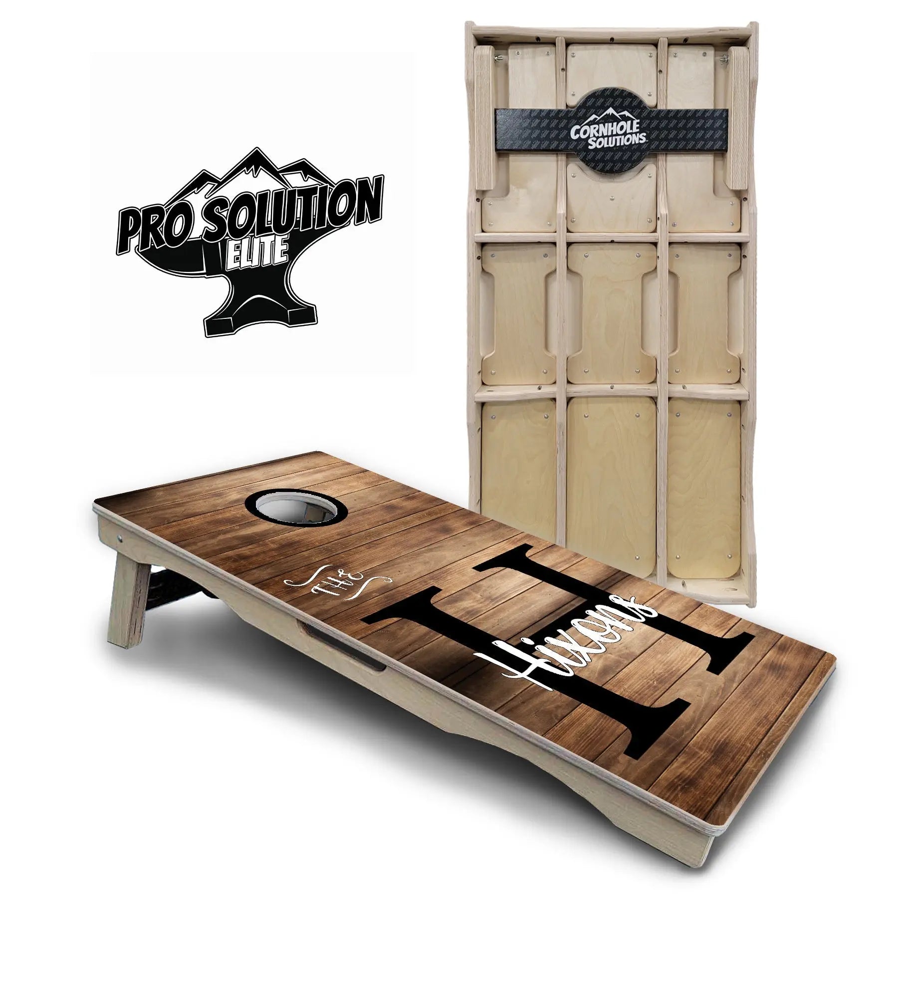 Wood Slat Name Cornhole Boards - Pro Solution Elite Series by Cornhole Solutions, custom cornhole board main product photo