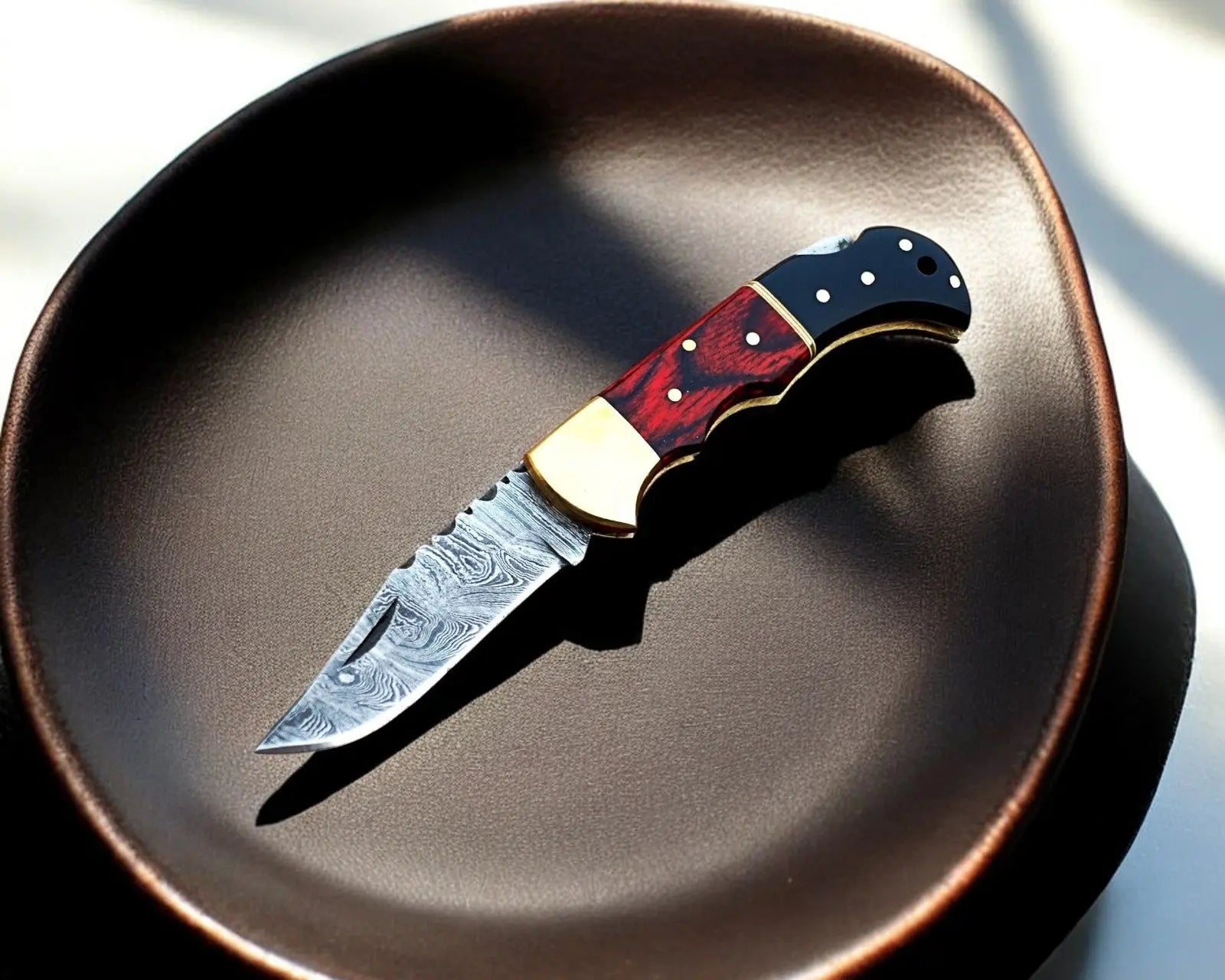 Wood handle folding Knife | Damascus Blade Damascus Knife Store