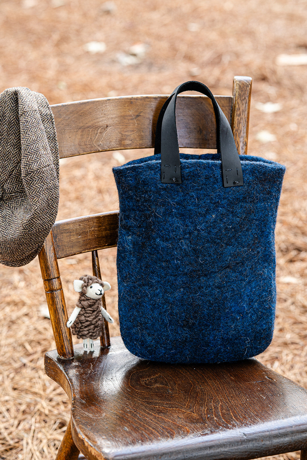 Blue Gray and Charcoal Classic Carryall handmade wool bag by Comfy Bear Home product image 2