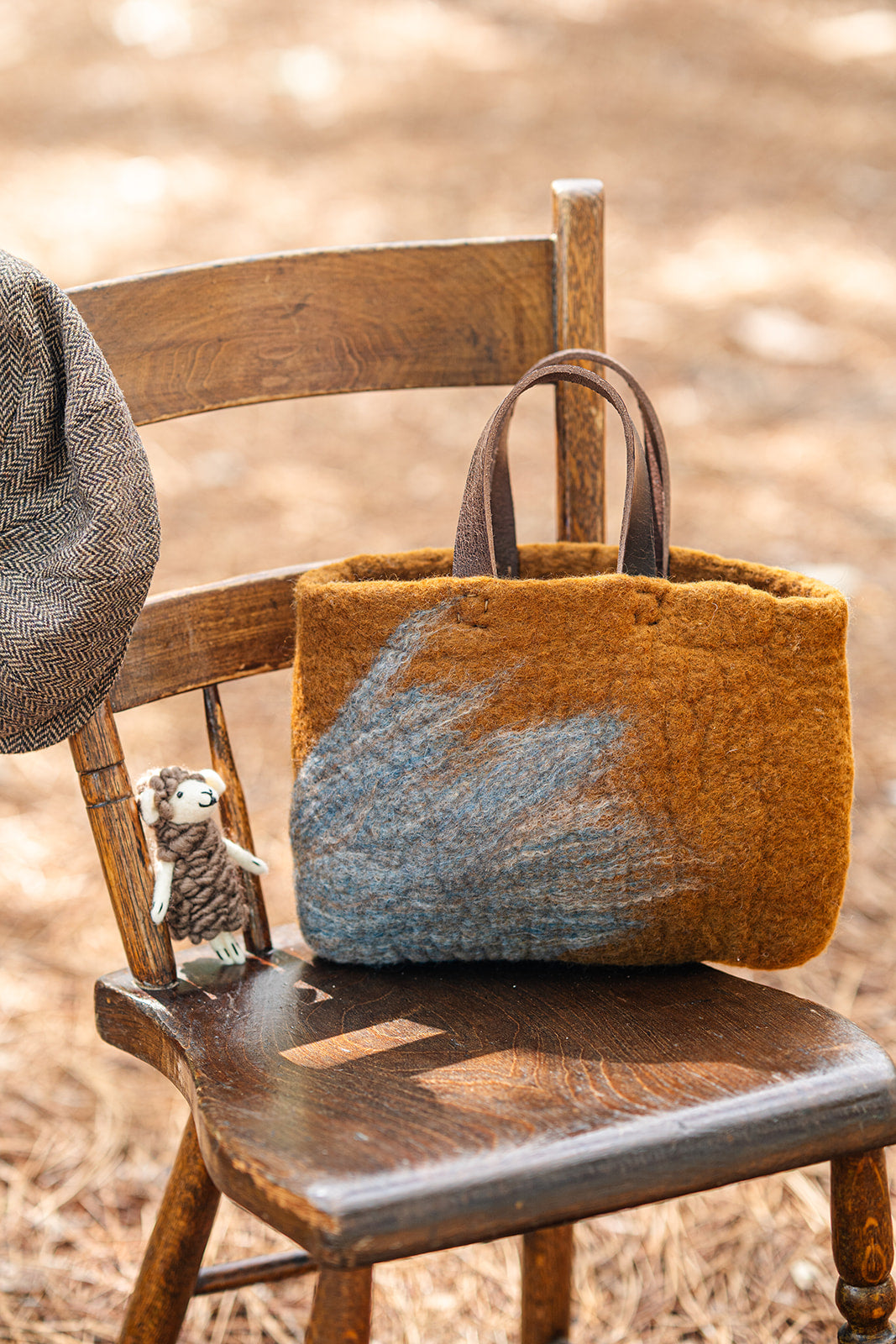 Ochre and Blue Gray Classic Carryall handmade wool bag by Comfy Bear Home product image 2