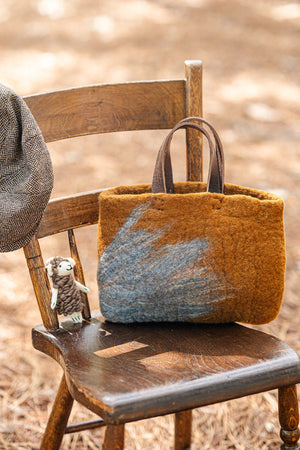 Ochre and Blue Gray Classic Carryall handmade wool bag by Comfy Bear Home product image 2