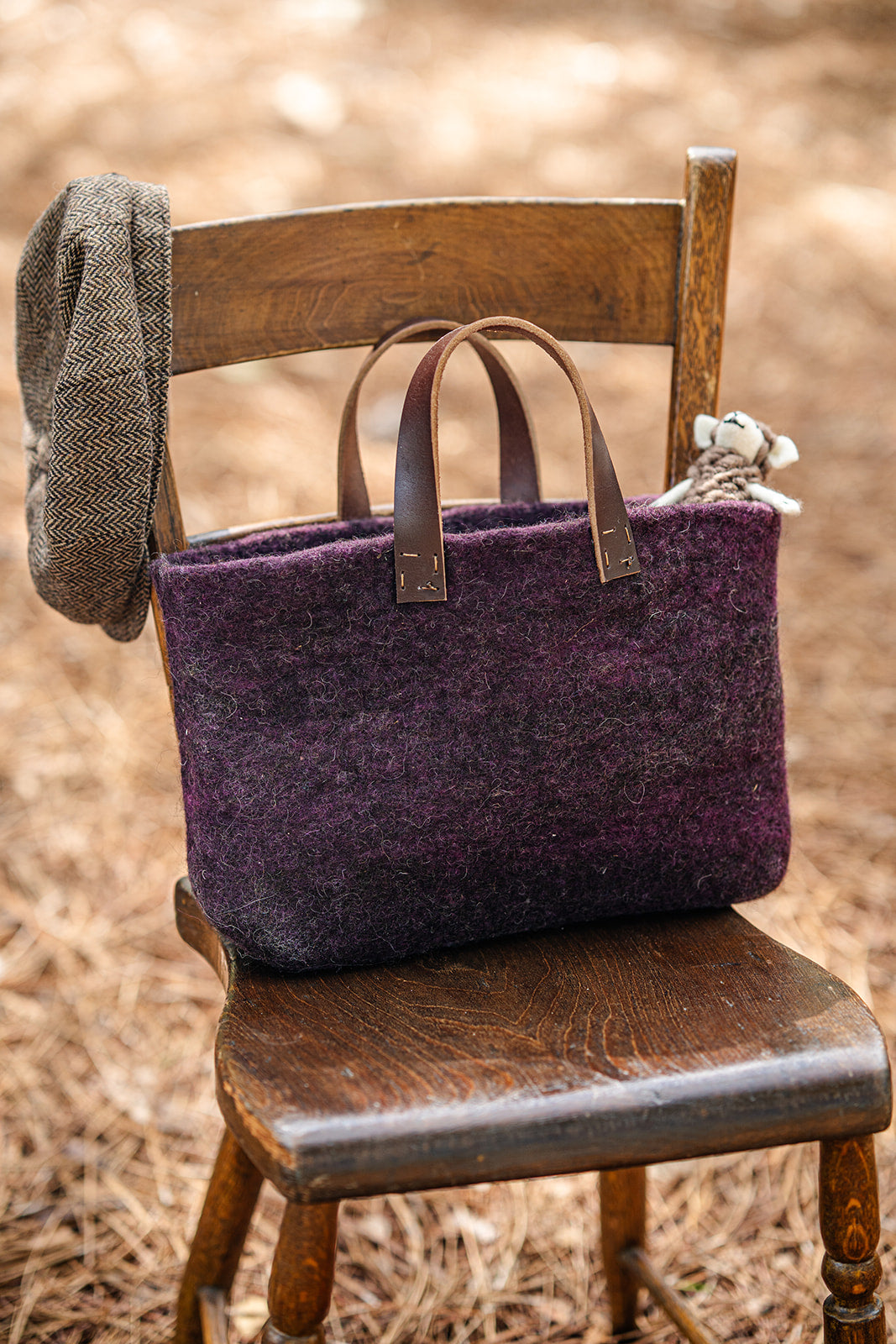 Burgundy and Charcoal Classic Carryall handmade wool bag by Comfy Bear Home product image 2