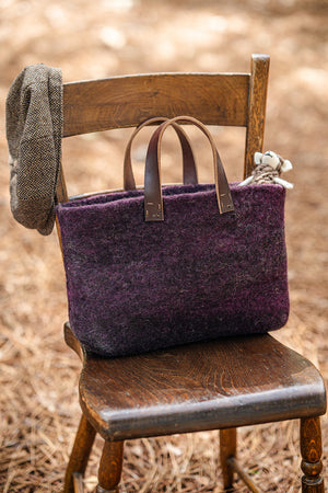 Burgundy and Charcoal Classic Carryall handmade wool bag by Comfy Bear Home product image 2