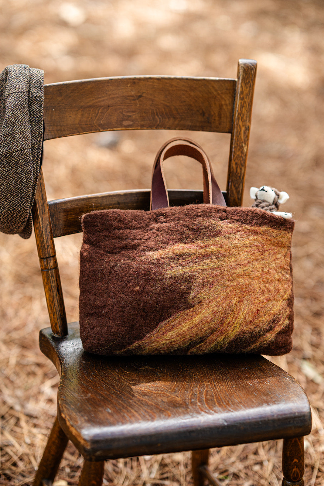Rust and Natural Tan Classic Carryall handmade wool bag by Comfy Bear Home product image 2