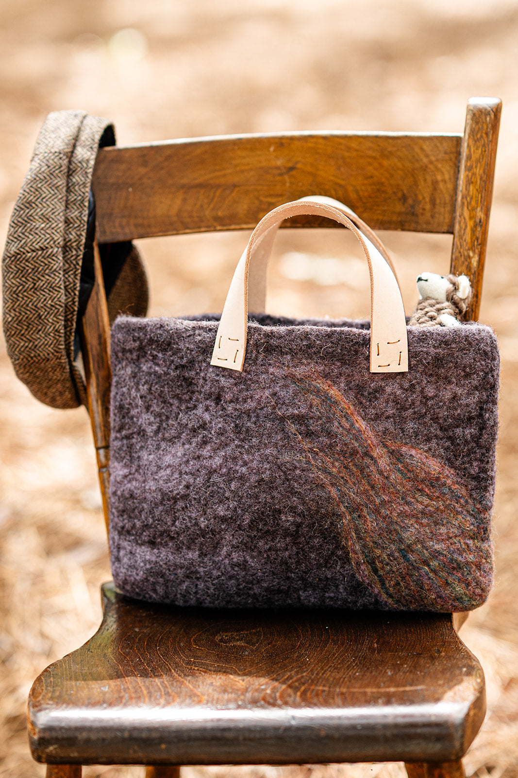 Gray and Natural Tan Classic Carryall handmade wool bag by Comfy Bear Home product image 2