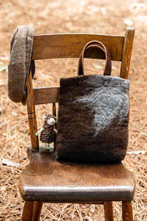 Charcoal and Slate Blue Classic Carryall handmade wool bag by Comfy Bear Home product image 2