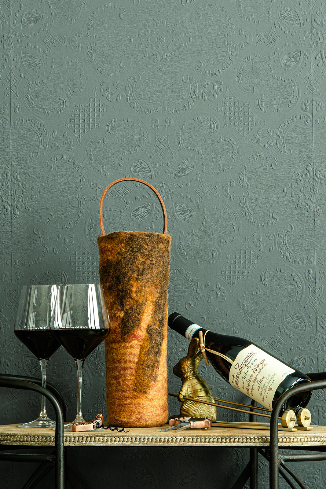 The Leah handcrafted wool wine carrier by Comfy Bear Home - additional view 2