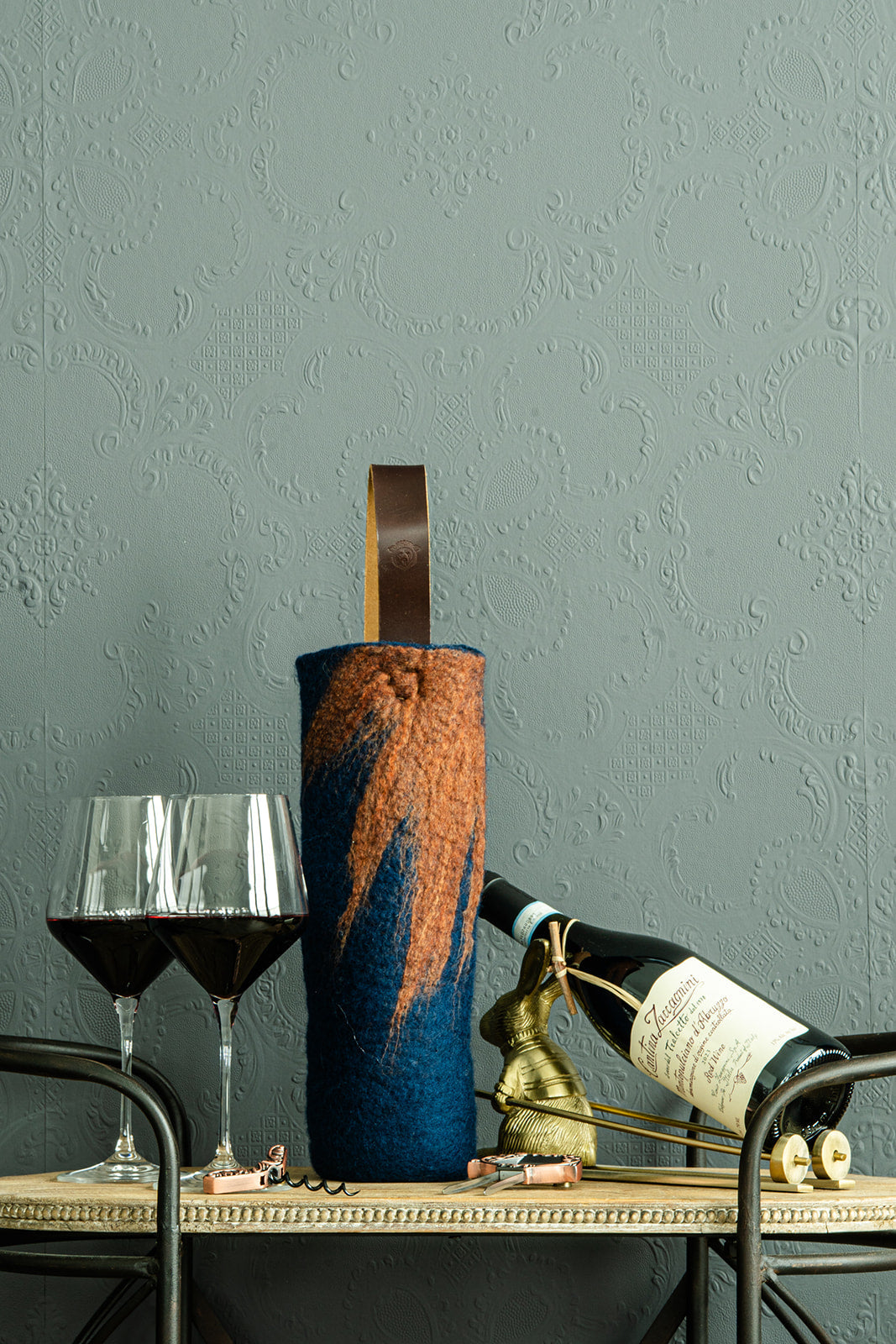The Leah handcrafted wool wine carrier by Comfy Bear Home - additional view 2