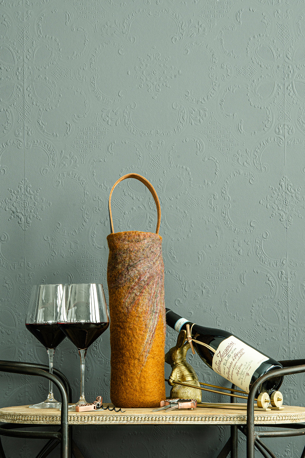 The Leah handcrafted wool wine carrier by Comfy Bear Home - additional view 2