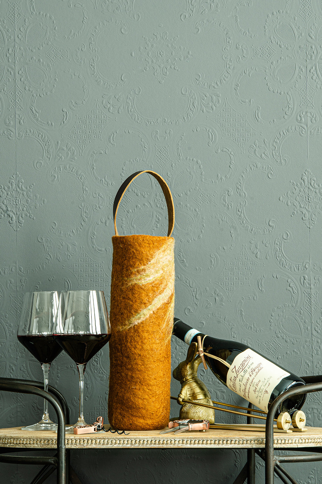 The Leah handcrafted wool wine carrier by Comfy Bear Home - additional view 2