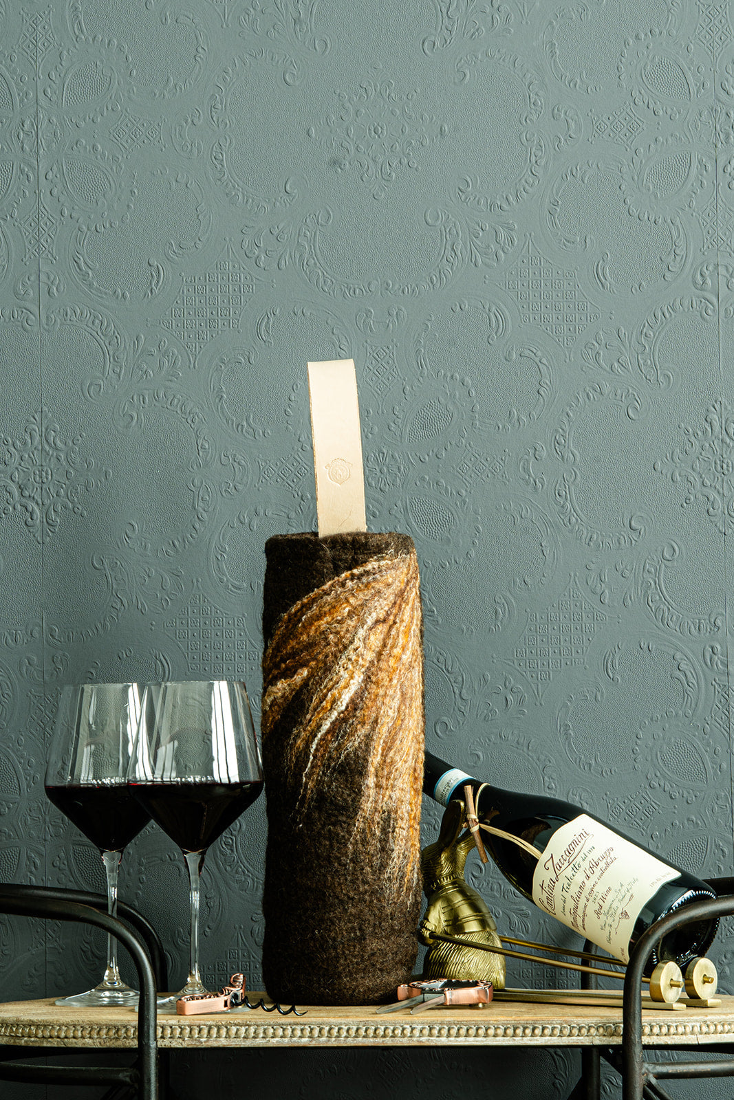 The Leah handcrafted wool wine carrier by Comfy Bear Home - additional view 2