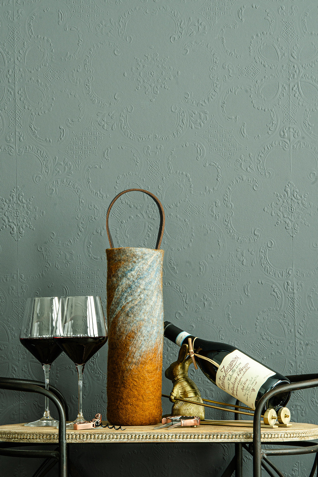 The Leah handcrafted wool wine carrier by Comfy Bear Home - additional view 2