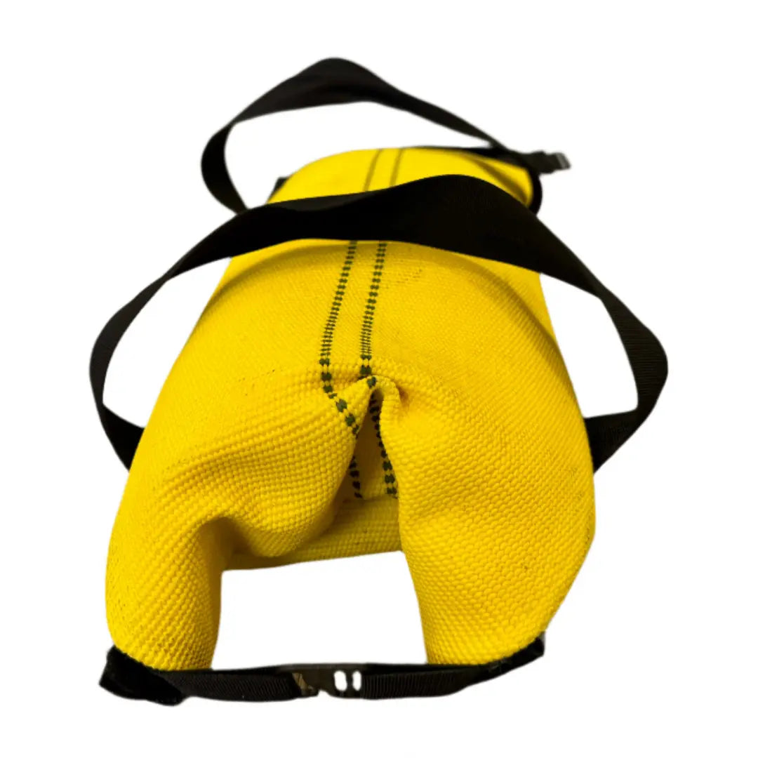 Yellow workout battle bag with black straps and multiple handles.