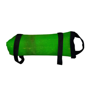 Green workout battle bag made from recycled fire hose with black handles