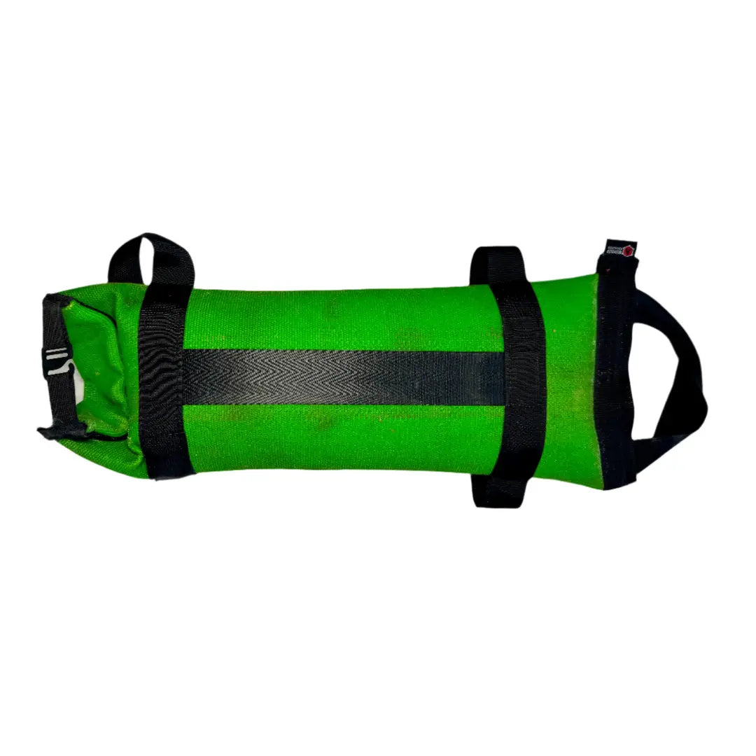 Green workout battle bag with black straps and handles