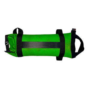 Green workout battle bag with black straps and handles