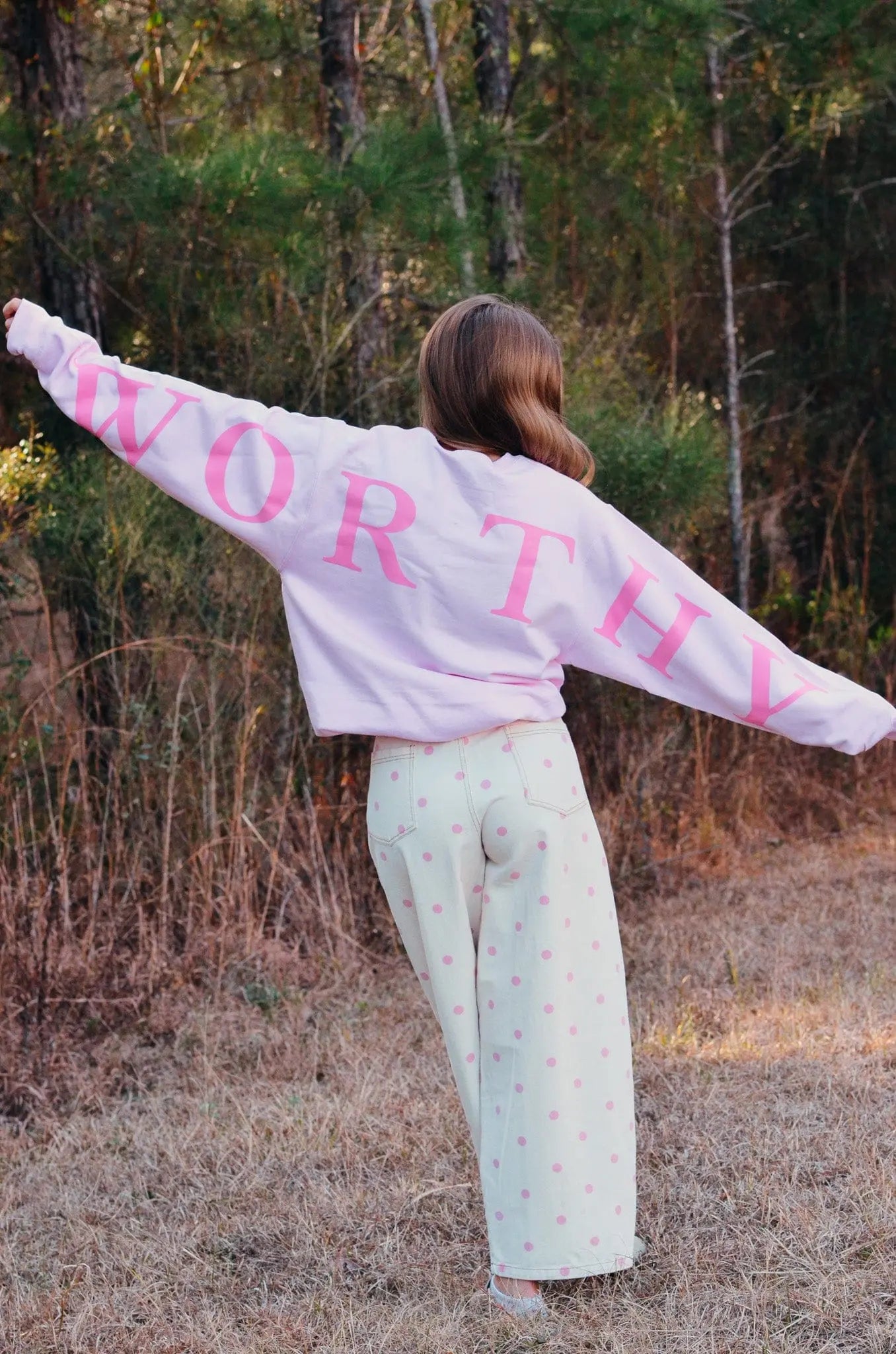 Worthy Light Pink Sweatshirt by Southern Bliss Company, Southern lifestyle apparel main product photo