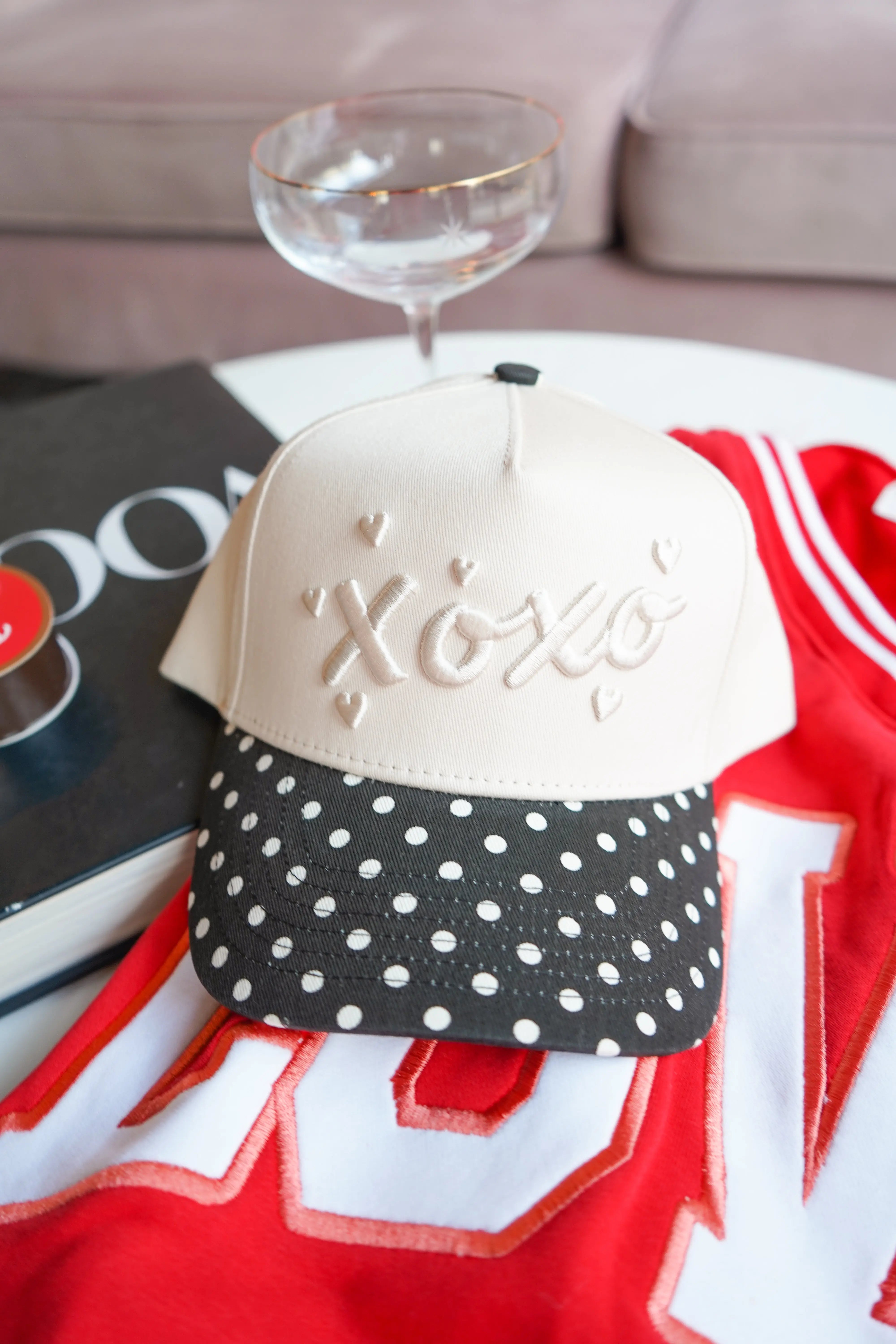 Xoxo - Black Polka Dot Vintage Trucker Hat by KenzKustomz, Southern lifestyle apparel main product photo