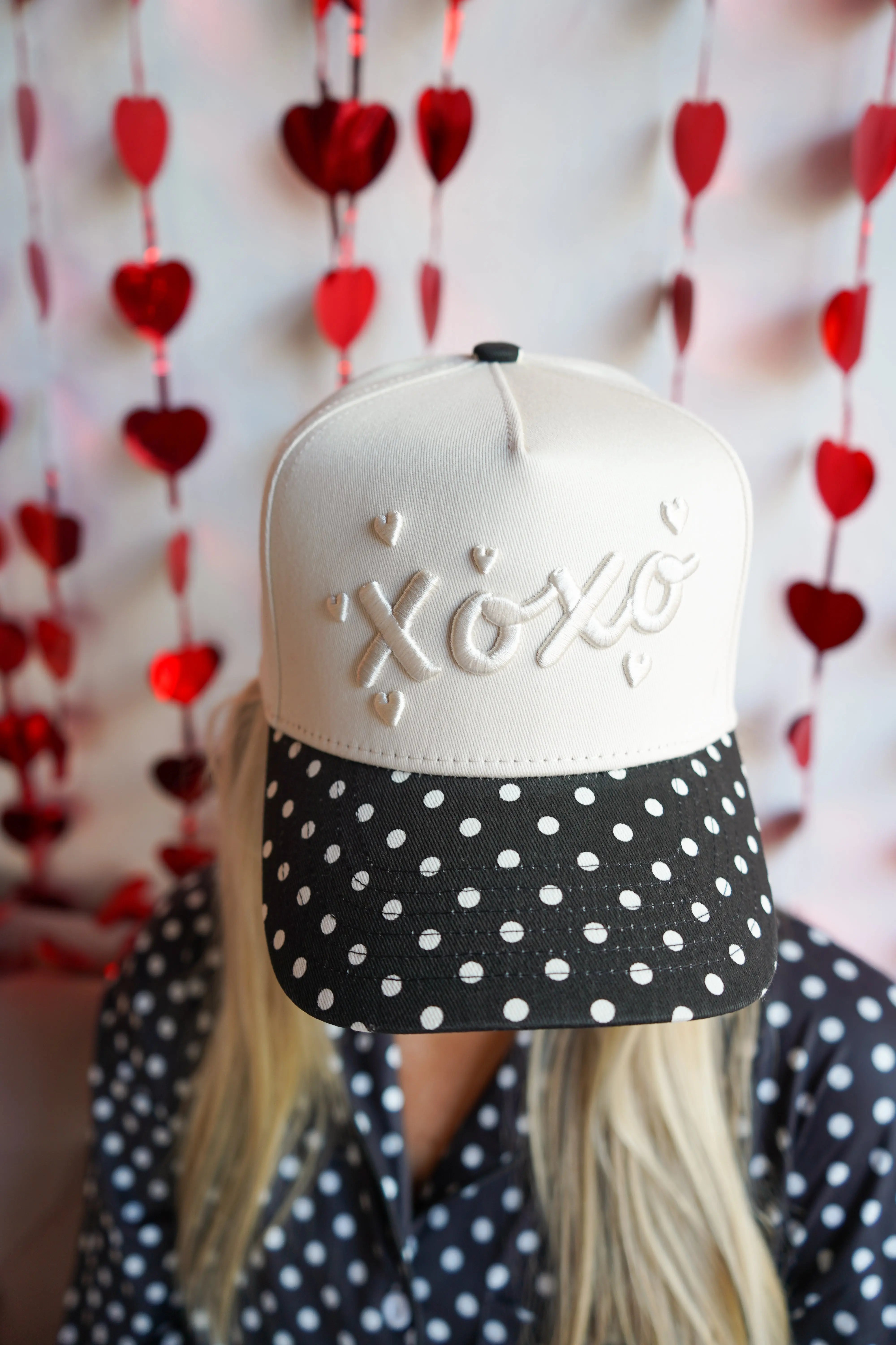 Xoxo - Black Polka Dot Vintage Trucker Hat by KenzKustomz, Southern lifestyle apparel detail photo 2