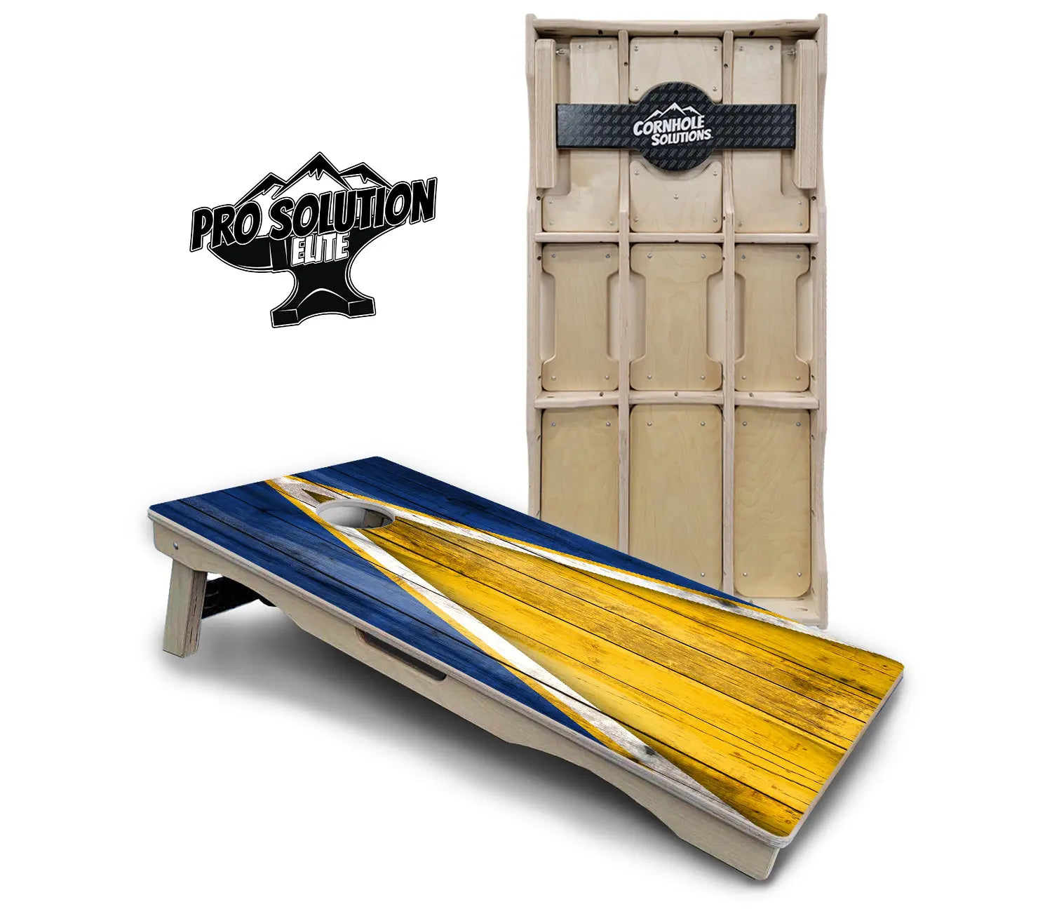 Yellow/Blue Triangle Cornhole Boards - Pro Solution Elite Series by Cornhole Solutions, custom cornhole board main product photo