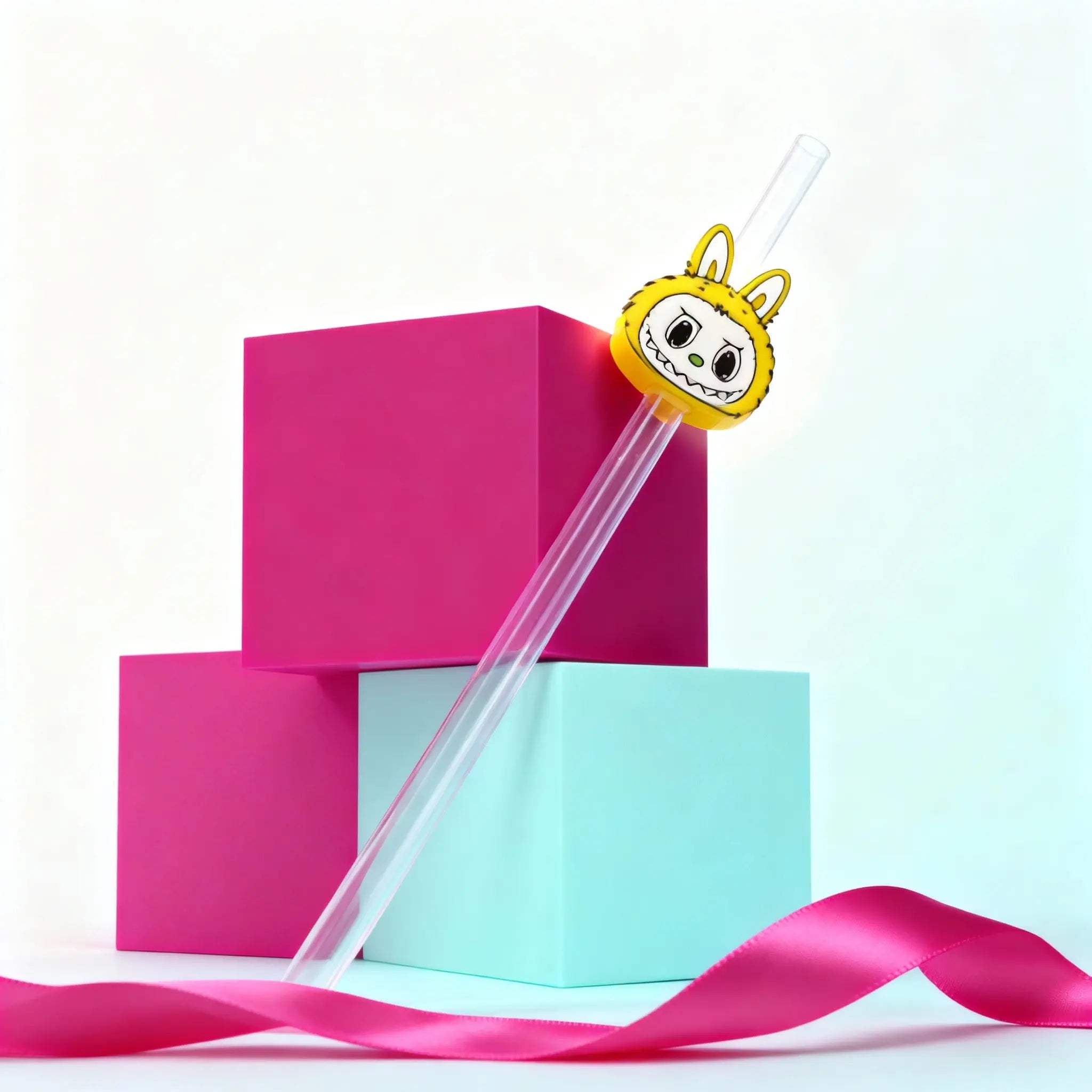 Labubu Monster Straw Topper - Yellow 3D Printed Drink Accessory for Reusable Straws -  Main Street Collective