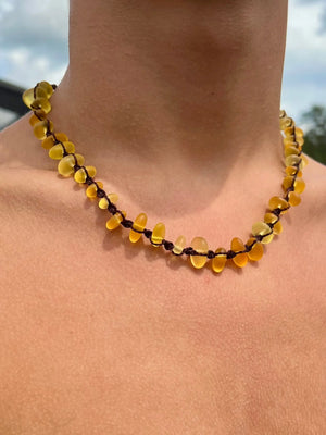 Yellow Sea Glass Necklace by HALT, handmade jewelry detail photo 3