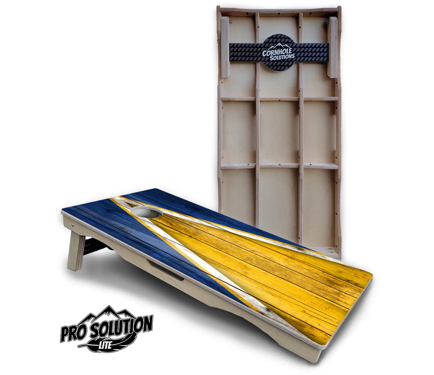 Yellow & Blue Triangle Cornhole Boards - Pro Solution Lite Series by Cornhole Solutions, custom cornhole board main product photo