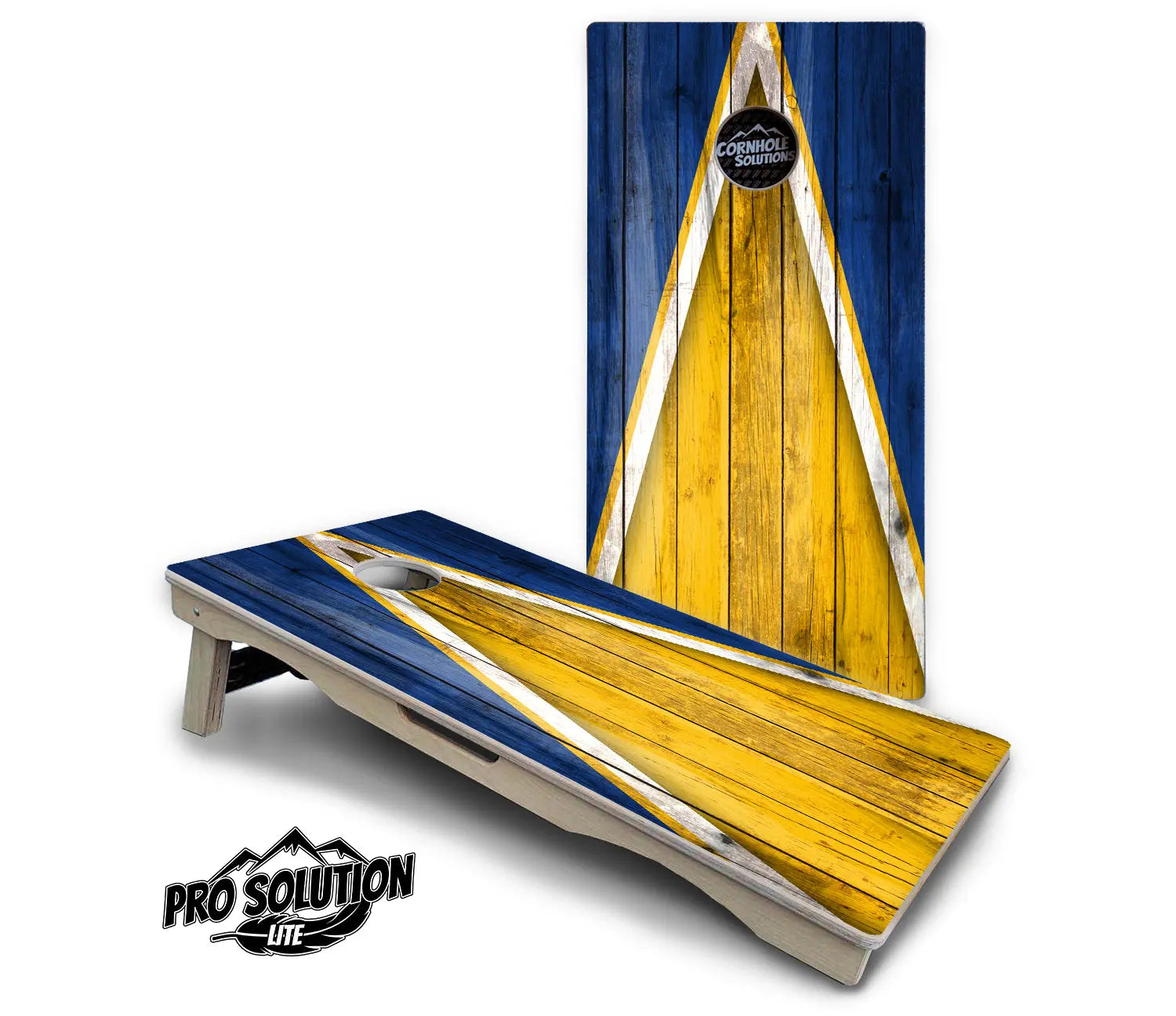 Yellow & Blue Triangle Cornhole Boards - Pro Solution Lite Series by Cornhole Solutions, custom cornhole board detail photo 2