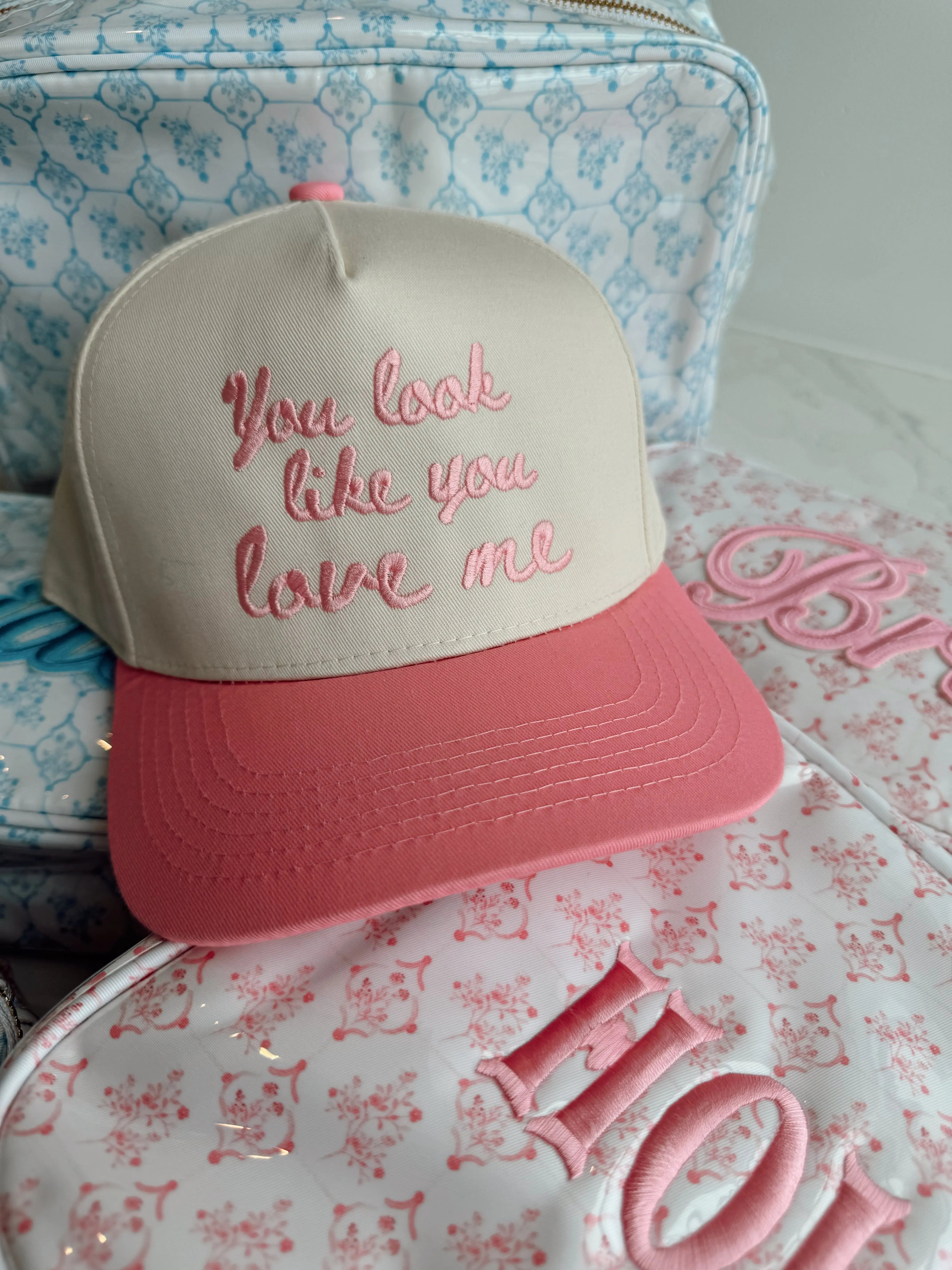 You Look Like You Love Me - Pink Vintage Trucker Hat by KenzKustomz, Southern lifestyle apparel detail photo 2