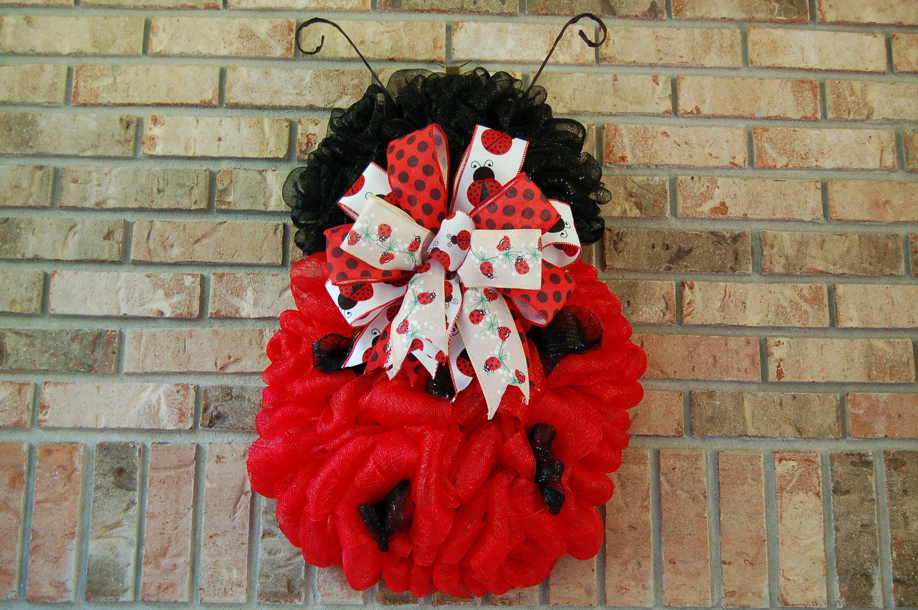 Ladybug Mesh Door Decor | Red & Black Porch Accent by Bouge Creations, view 7
