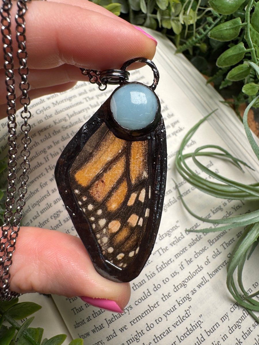 Amazonite and Butterfly Wing Necklace