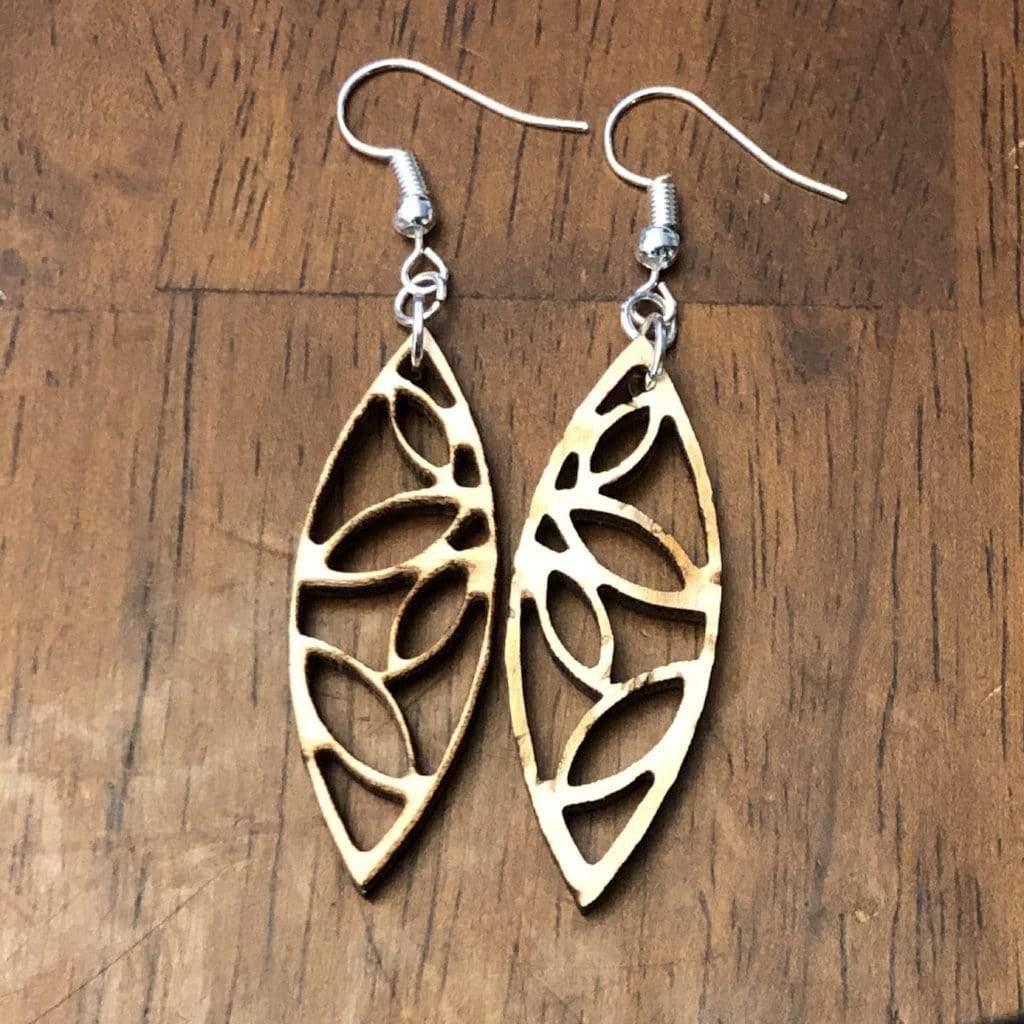 Art Deco Leaf Wooden Dangle Earrings | Geometric Nature Jewelry by Cate's Concepts, LLC, handmade jewelry detail photo 2