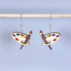 Art Palette Wooden Dangle Earrings | Artist Paint Jewelry