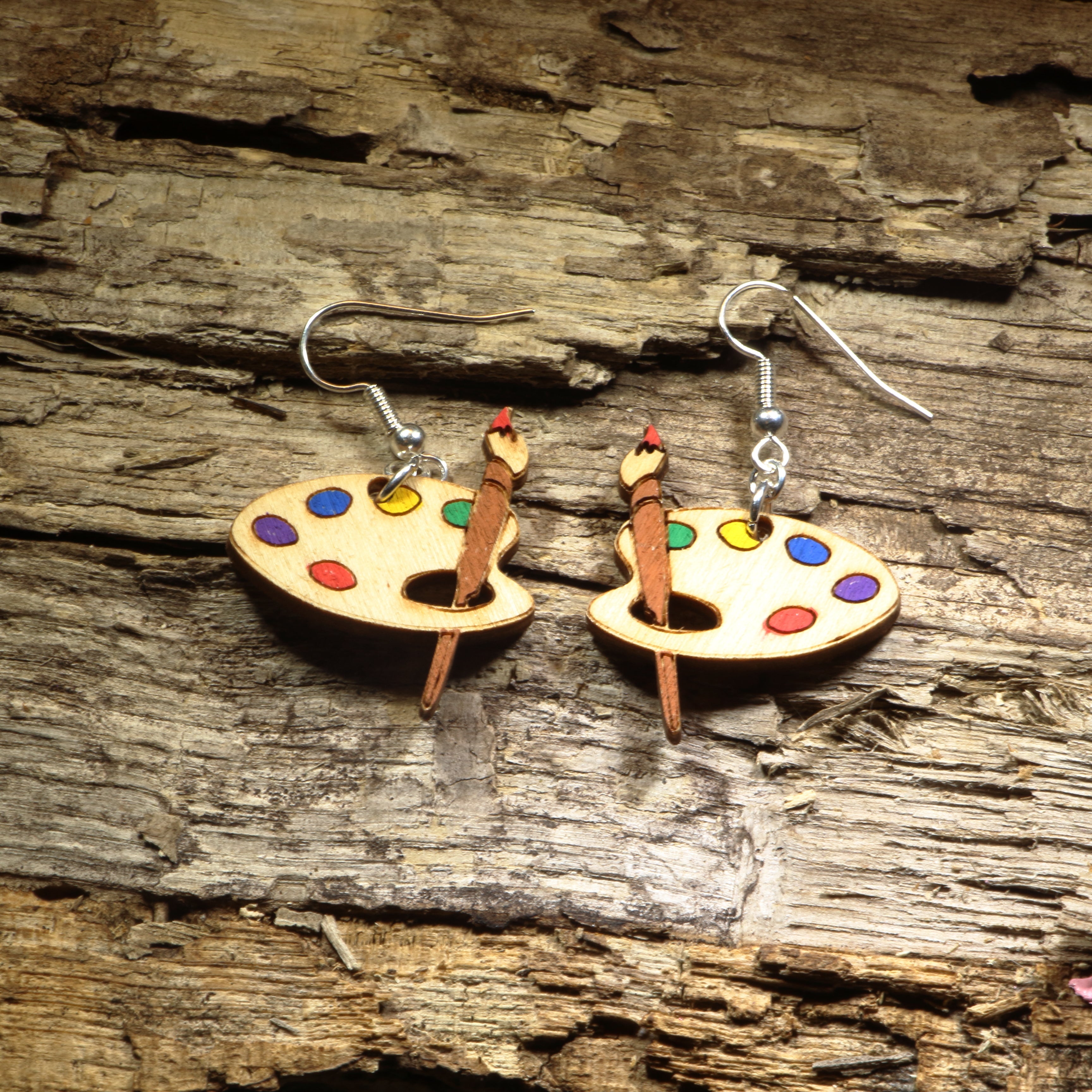 Art Palette Wooden Dangle Earrings | Artist Paint Jewelry
