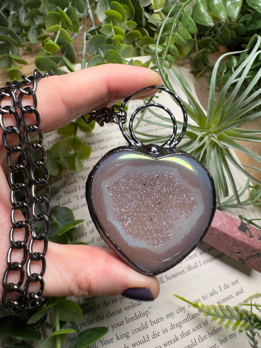 Aura Druzy Agate Statement Heart Necklace
