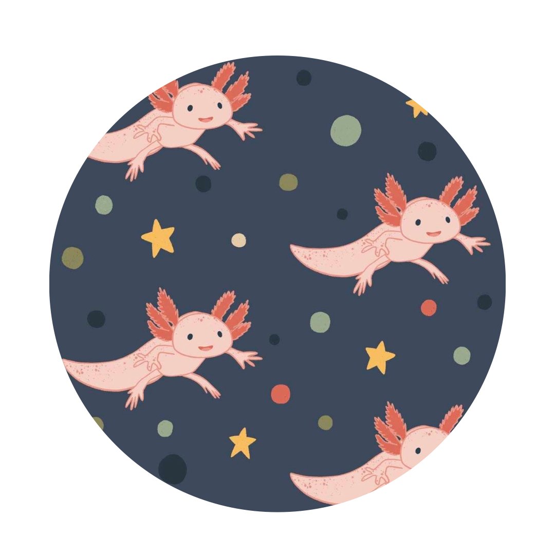 Additional view of Axolotl bamboo two piece pajamas for kids with hand drawn animal print