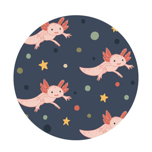 Additional view of Axolotl bamboo two piece pajamas for kids with hand drawn animal print