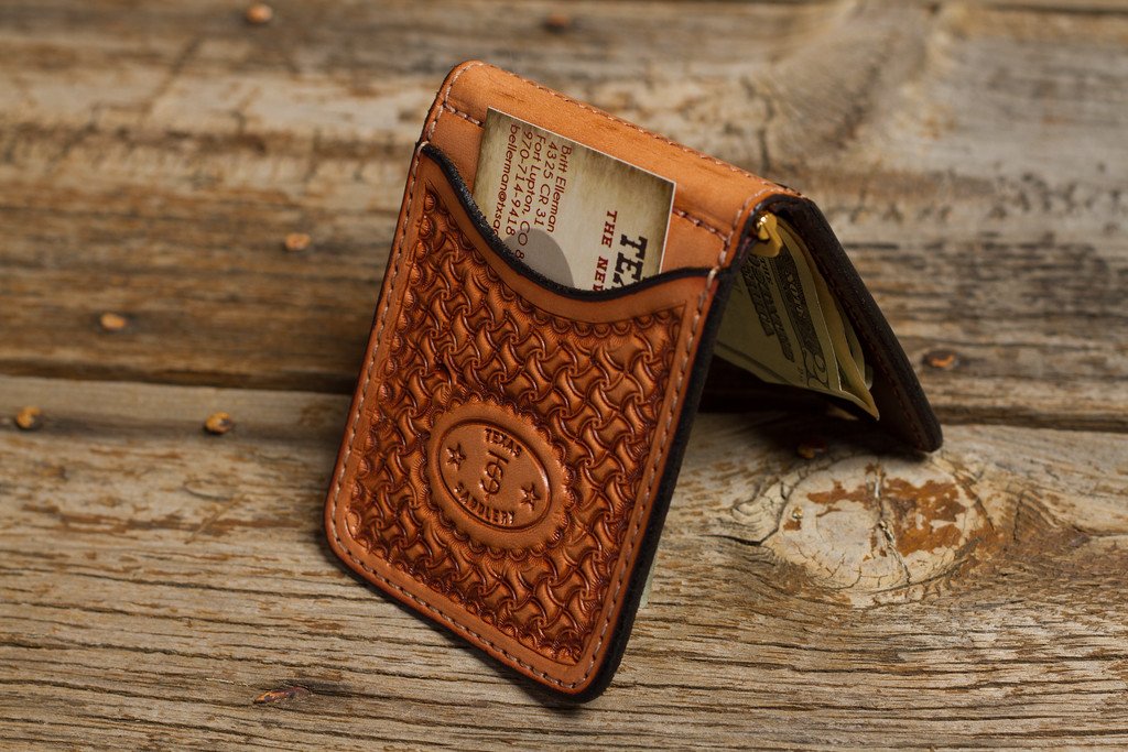 Saddle Tan Spider Money Clip by Texas Saddlery, handmade leather goods main product photo