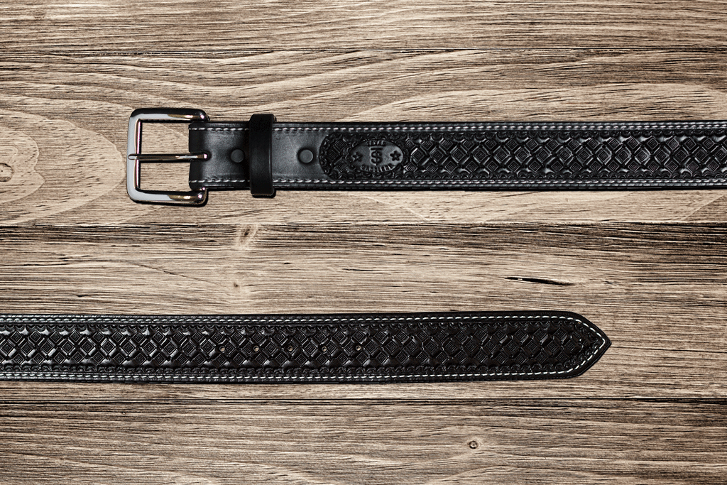 Black Waffle Belt 48 by Texas Saddlery, handmade leather goods main product photo