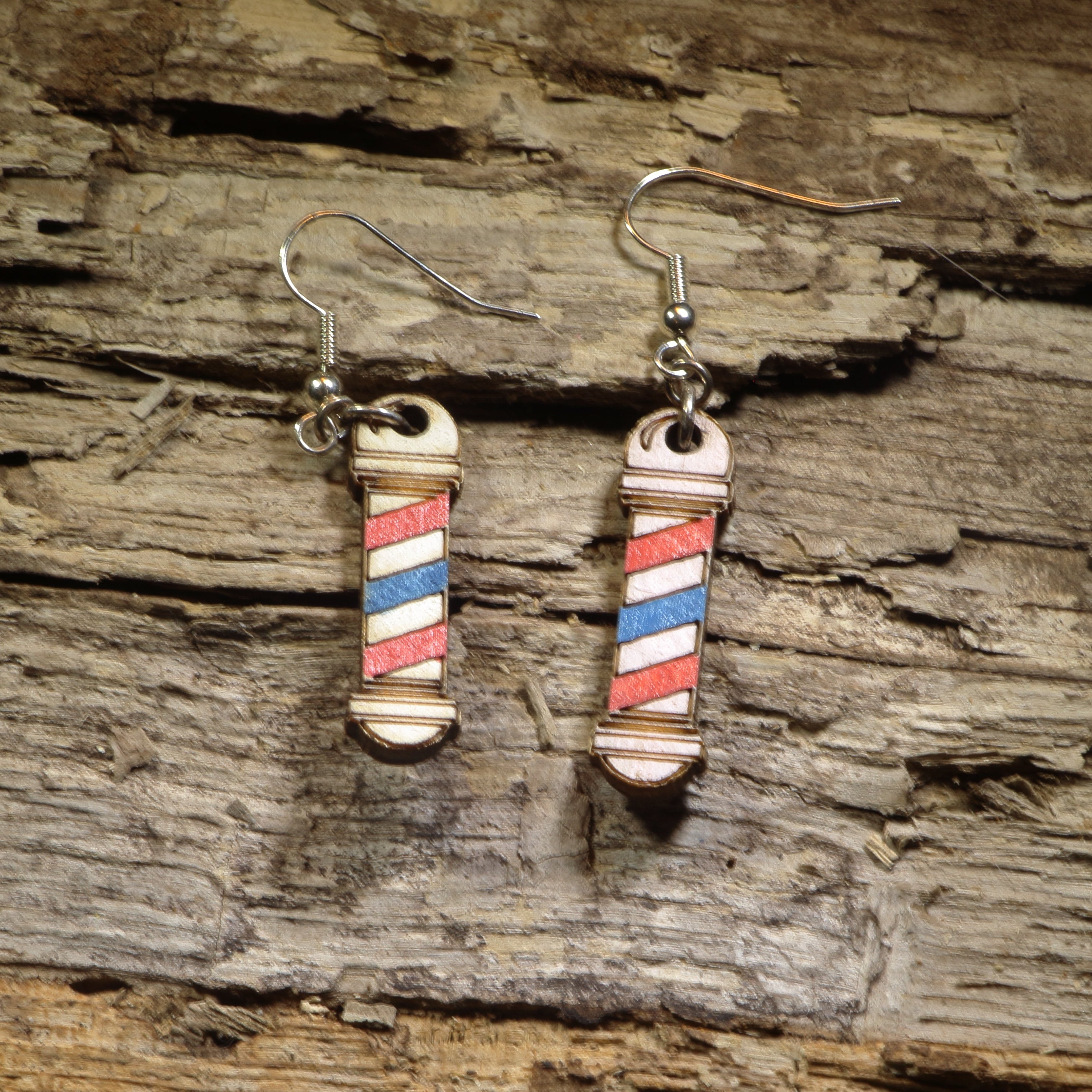 Barber Pole Wooden Dangle Earrings | Barber Shop Jewelry