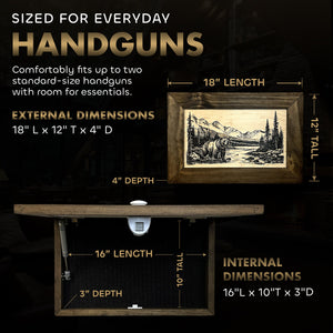Wilderness Mountain Bear Gun Concealment Furniture - Handcrafted Hidden Gun Storage Wall Decor - Hidden Safe Furniture with Magnetic Lock for Quick Access - Made in USA