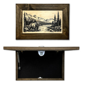 Wilderness Mountain Bear Gun Concealment Furniture - Handcrafted Hidden Gun Storage Wall Decor - Hidden Safe Furniture with Magnetic Lock for Quick Access - Made in USA