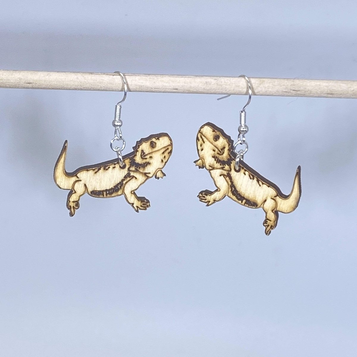 Bearded Dragon Wooden Dangle Earrings | Lizard Jewelry by Cate's Concepts, LLC, handmade jewelry detail photo 2