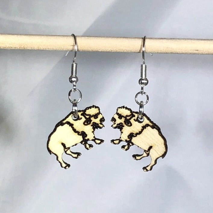 Bison Wooden Dangle Earrings | Western Animal Jewelry by Cate's Concepts, LLC, handmade jewelry detail photo 2