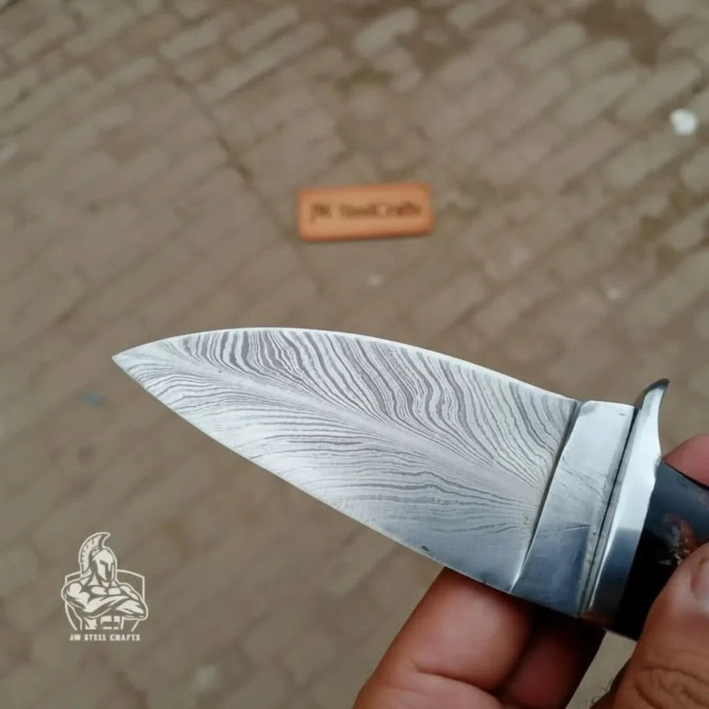 Skinner Knife, Feather Damascus Blade, Resin Handle, Fixed Blade Hunting Knife by JW SteelCrafts, Damascus knife detail photo 2