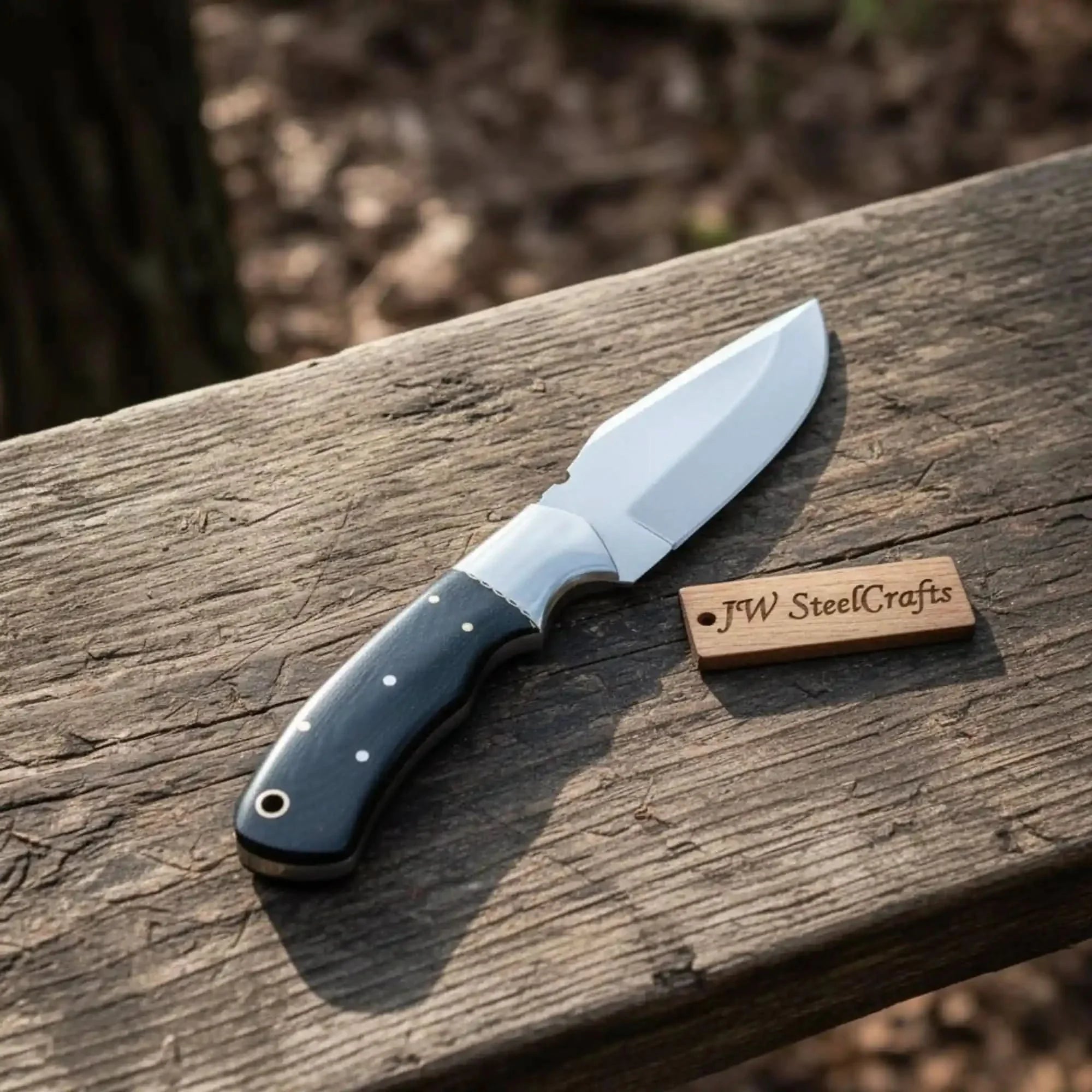 Drop Point Hunting Knife Stainless Steel Blade Black Micarta Handle Fixed Blade Field Knife by JW SteelCrafts, Damascus knife main product photo