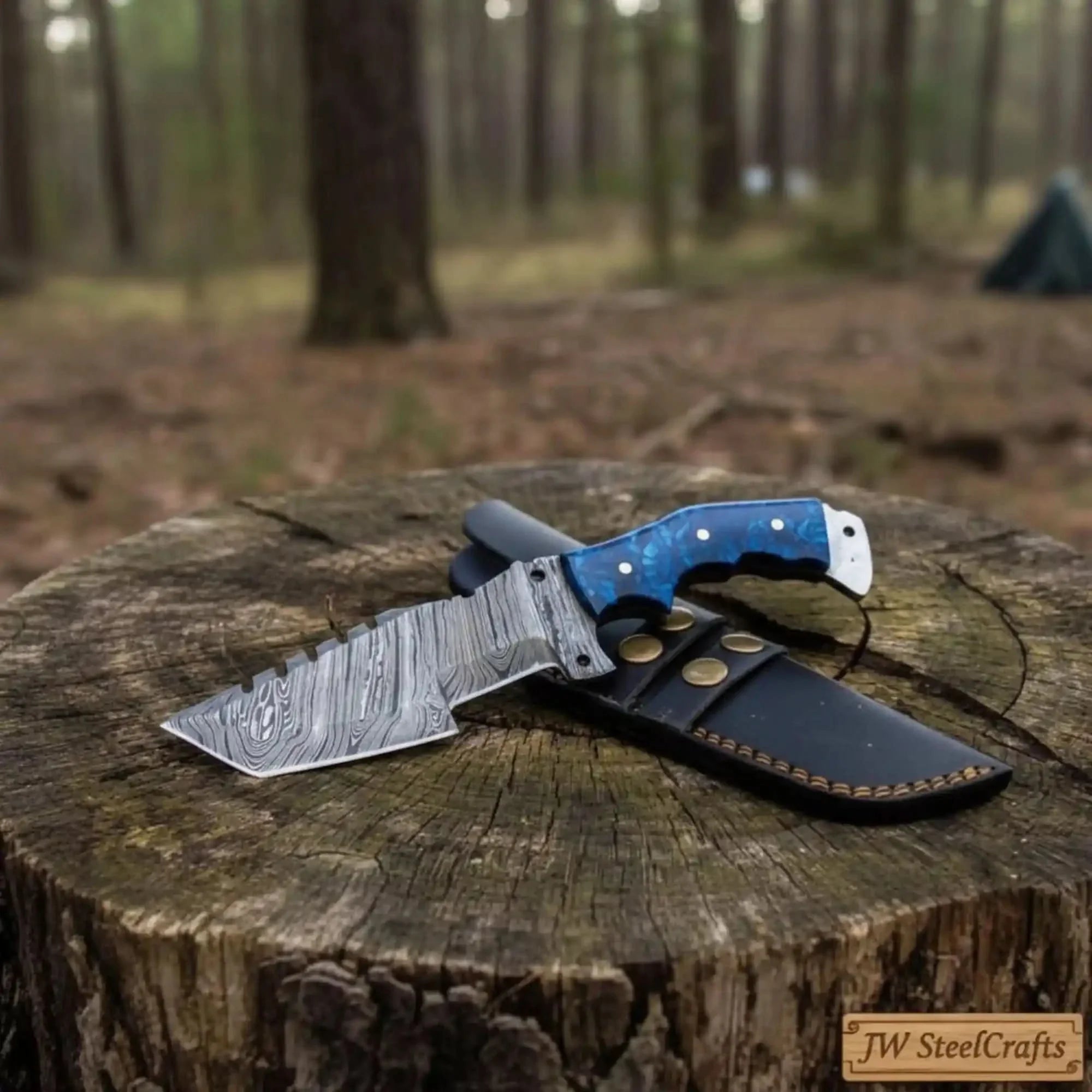 Tracker Knife Custom Handmade Damascus Steel TRACKER knife by JW SteelCrafts, Damascus knife main product photo